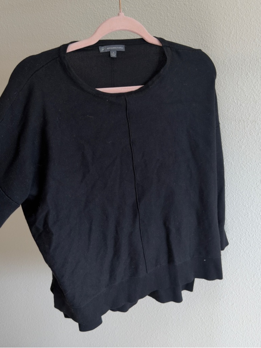 Adrianna Papell Black Hi-Low Hem Tunic Top Long Sleeve Minimalist S - Picture 2 of 9